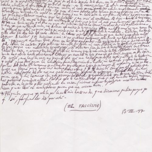 No me rayes "El fascismo", manuscrito (Jq Ruiz Millet)