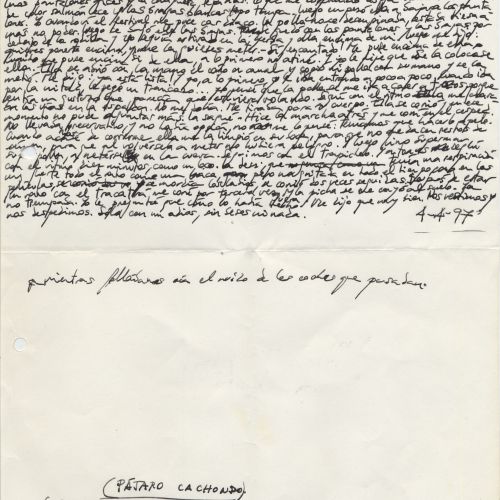 Sabotaje: Arte/Adrenalina "Pájaro cachondo", manuscrito (Jq Ruiz Millet)